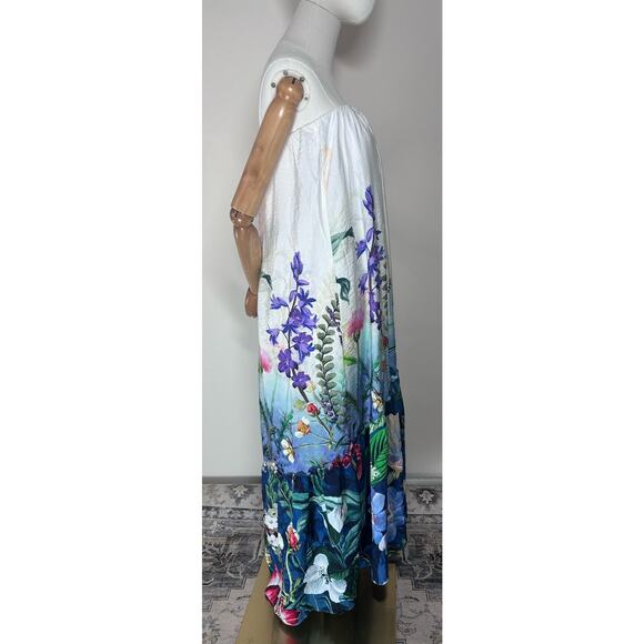 Anthropologie Strapless Floral Ruffle Maxi Dress Size M Viscose White Multicolor - Picture 4 of 6